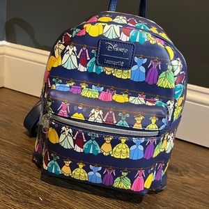 Loungefly Disney Mini Backpack — Navy with Multicolor Princess Dresses